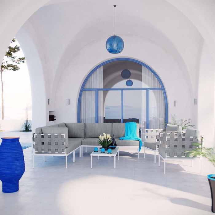 Harmony 8-Piece Aluminum Outdoor Patio Furniture Sectional Sofa Set with Cushions in White Gray