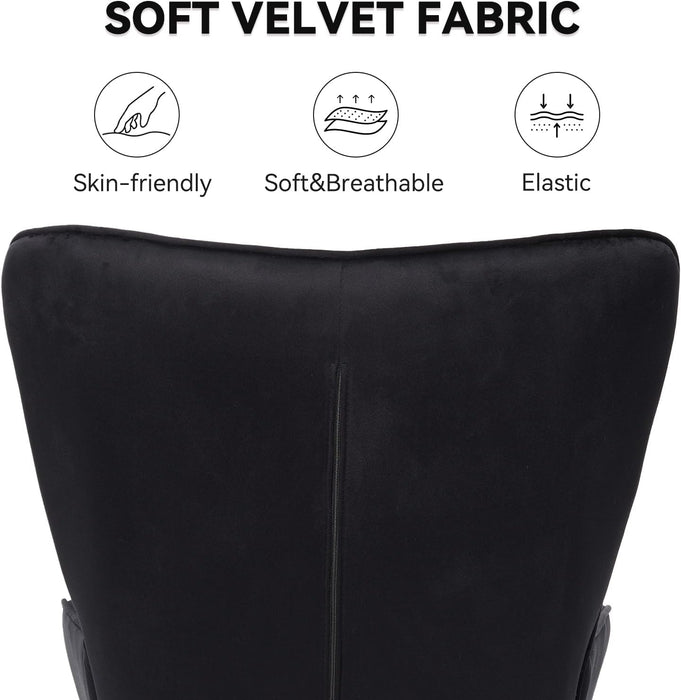 Black Mid Century Velvet Upholstered Wingback Armchair