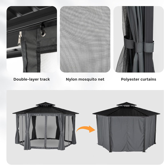 13x15 Ft Gray Hardtop Aluminum Gazebo OutdoorPatio