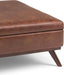 Owen 36 Inch Wide Mid Century Modern Square Coffee Table Storage Ottoman in Distressed Saddle Brown Vegan Faux Leather, Assembled, for the Living Room, Entryway and Family Room