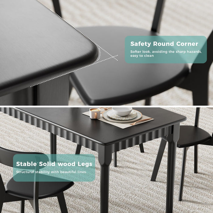 47.2 Inch Solid Wood Dining Table for 4, Mid Century Modern Oak Kitchen Table, Farmhouse Rectangular Dining Room Table for Indoor or Outdoor Use, Easy Assembly, Black