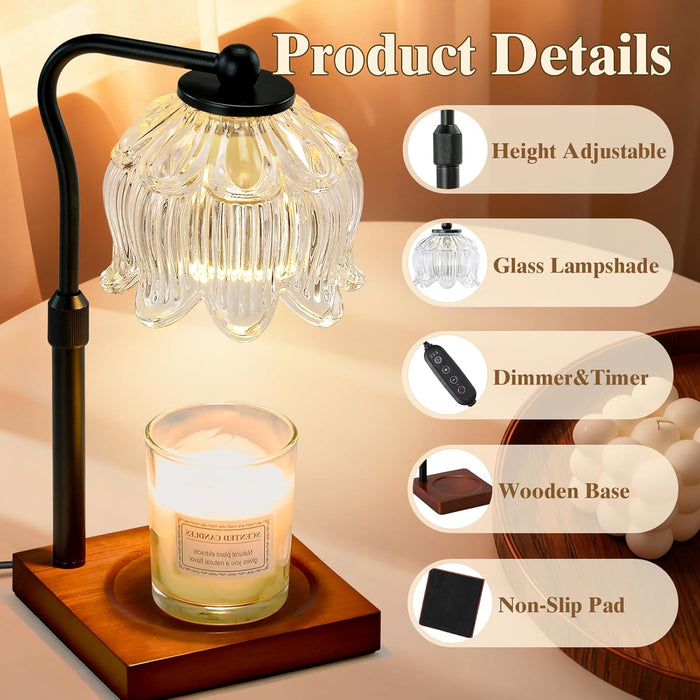 Candle Warmer Lamp with Timer, Dimmable Candle Warmer for Jar Candles, Gifts for Women Mom, Height Adjustable Wax Melt Warmer, House Warming Birthday Gift, New Home Decor, Walnut Wood