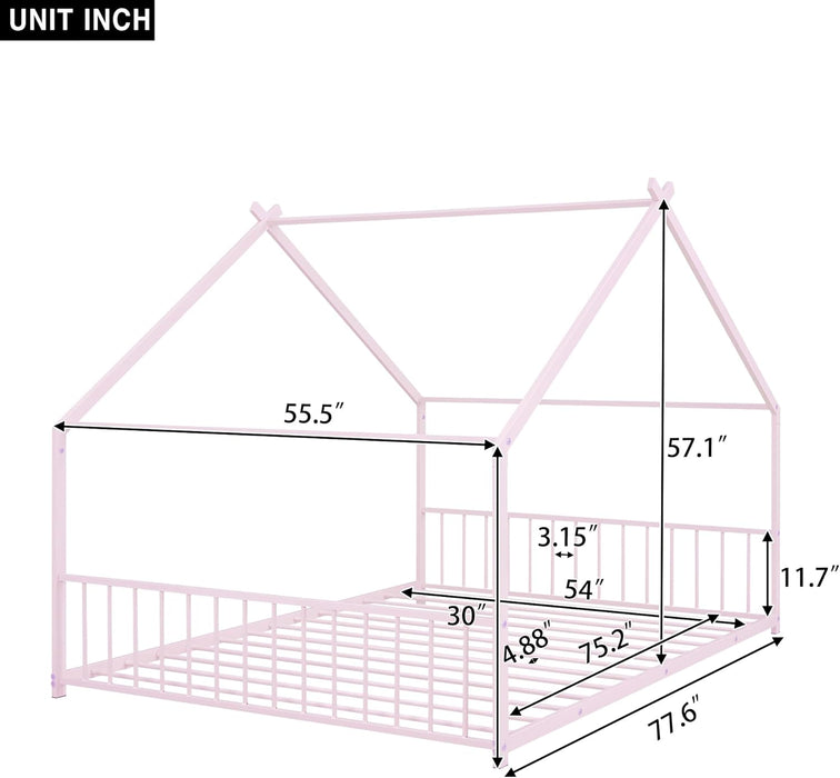 Metal Full Size Bed Playhouse Roof MontessoriStyle