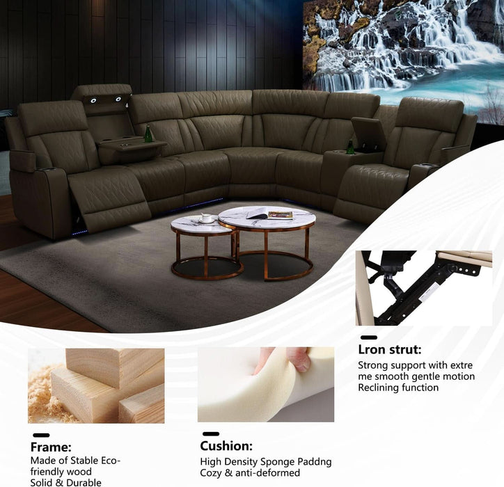 Power Breathing Leather Reclining Sofa Set,Power Recliner Sectional Couch with LED Light,Sectional Reclining Couch Set with USB Port/Storage for Living Room Home Office (Beige)