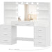 Makeup Vanity Table with Mirror & Lights, Vanity Desk with Power Strip, Large Drawer & Six Open Storage Dresser, Dressing Table