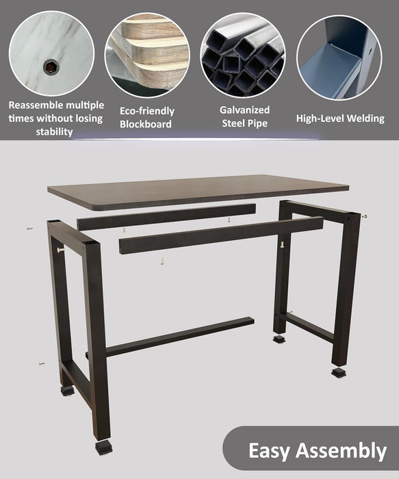 51'' Home Office Desk Modern Computer Desk 51.2X 23.6X29.5 Inches PC Table with Thicken Frame Industrial Style Sturdy Metal Frame Furniture for Writing Gaming Black+Black - ShipItFurniture