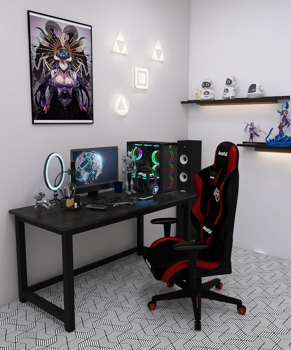 51'' Home Office Desk Modern Computer Desk 51.2X 23.6X29.5 Inches PC Table with Thicken Frame Industrial Style Sturdy Metal Frame Furniture for Writing Gaming Black+Black - ShipItFurniture