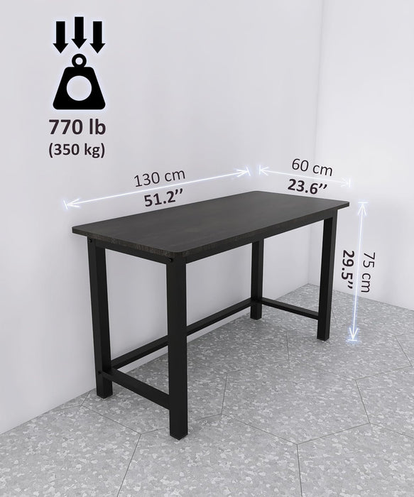 51'' Home Office Desk Modern Computer Desk 51.2X 23.6X29.5 Inches PC Table with Thicken Frame Industrial Style Sturdy Metal Frame Furniture for Writing Gaming Black+Black - ShipItFurniture