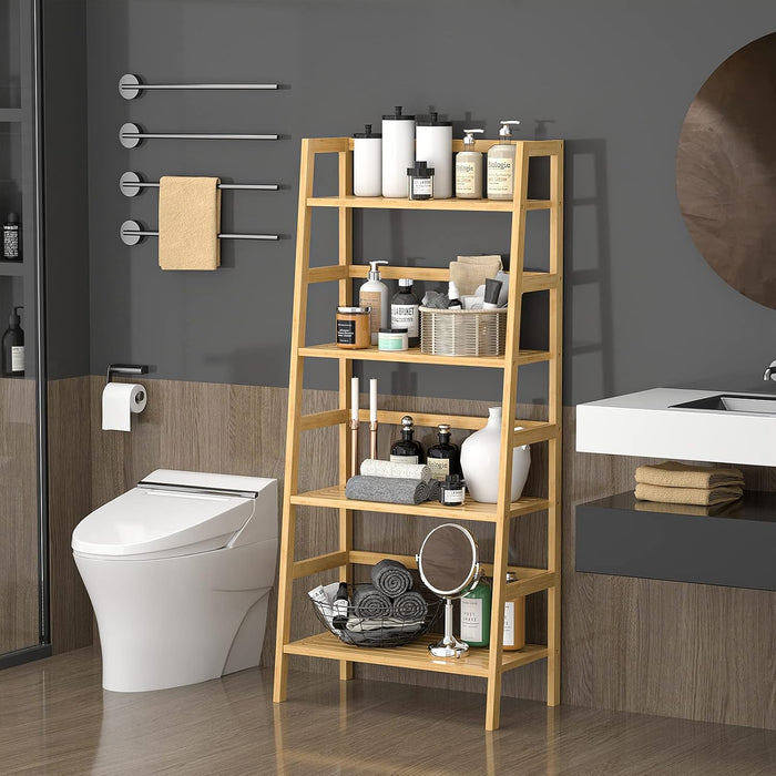 Natural Bamboo 4 Tier Bookshelf Freestanding Organizing