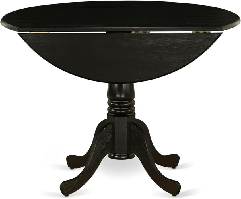DLT-ABK-TP Dublin Dining Table - a round Wooden Table Top with Dropleaf & Pedestal Base, 42X42 Inch, Wirebrushed Black
