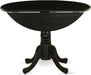 DLT-ABK-TP Dublin Dining Table - a round Wooden Table Top with Dropleaf & Pedestal Base, 42X42 Inch, Wirebrushed Black