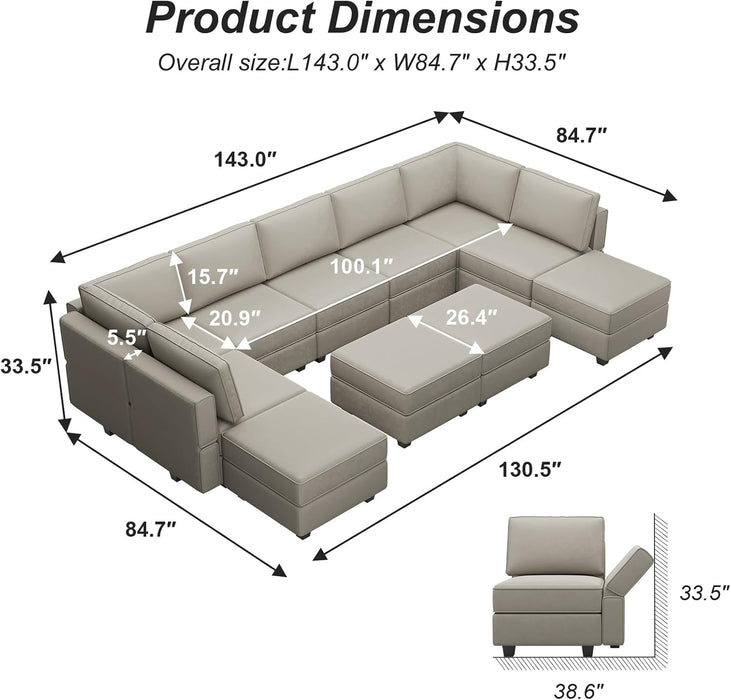 Oversized Velvet Modular Sectional Sofa with Storage