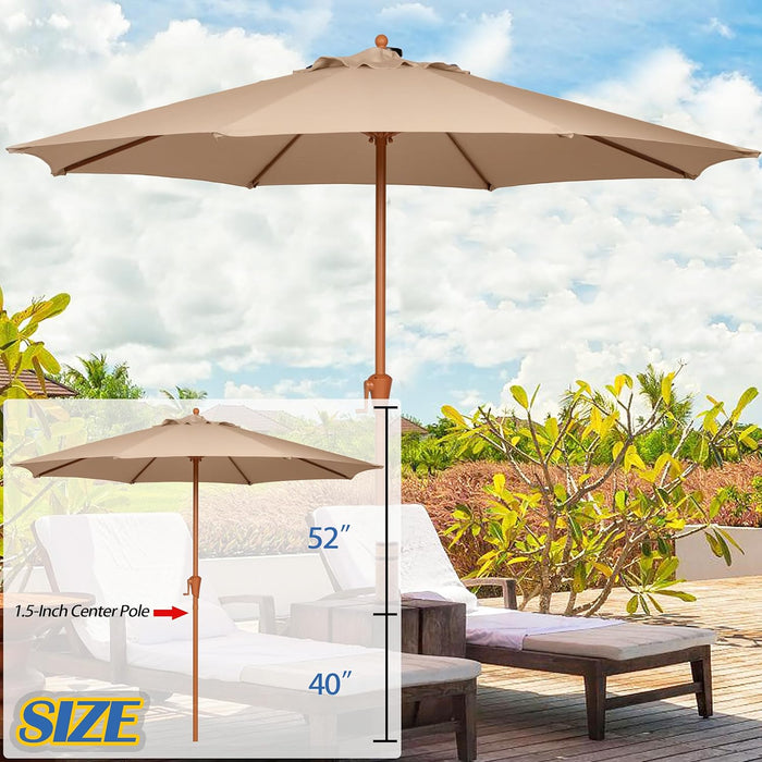 9FT Outdoor Patio Umbrella, Market Table Umbrella with 8 Sturdy Ribs and Crank System, Fade-Resistant & Waterproof for Garden Backyard Poolside Deck