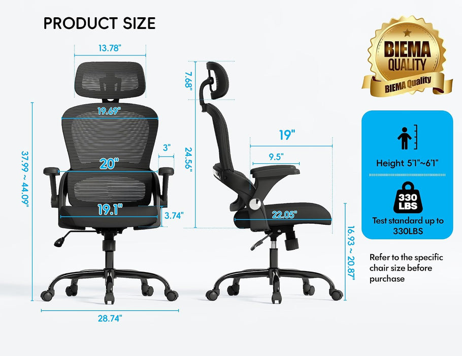 Office Chair - Ergonomic Desk Chair with Headrest Support for Adults