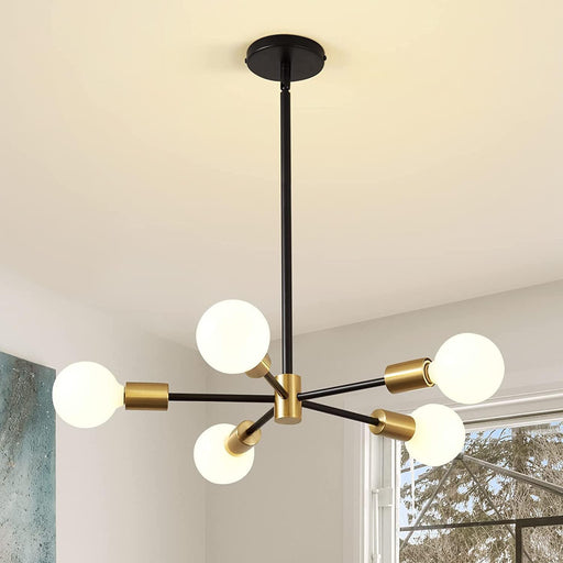Sputnik Chandelier Black and Gold Ceiling Light Height Adjustable E27 Modern Ceiling Lighting Fixture for Living Room Bedroom Dining Room Kitchen Office (5-Light)