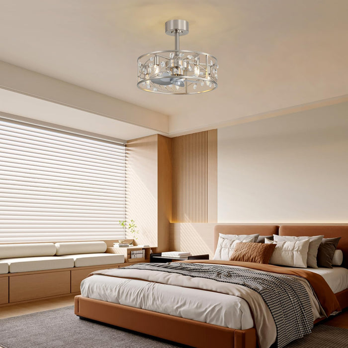 20 Inch Caged Ceiling Fan with Light and Remote, Quiet Reversible AC Motor, 5 ABS Blades, Modern Industrial Crystal Low Profile Small Ceiling Fan Light for Bedroom Home Indoor