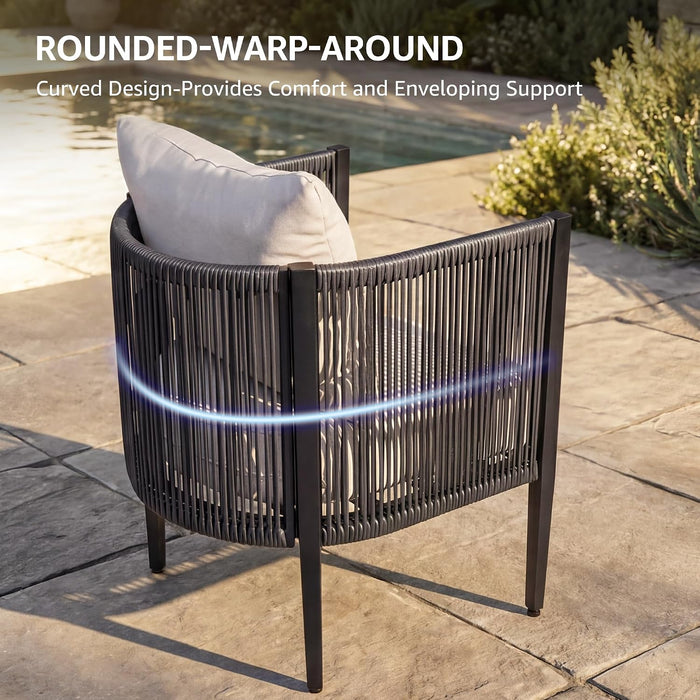 4 Piece Patio Furniture Set, Rattan Side Arm & Back, Semicircular Design