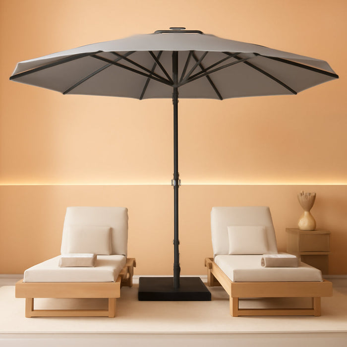 15Ft Patio Umbrella with Base,Large Outdoor Double-Sided Rectangle Umbrella with Crank Handle, Market Umbrella for Poolside Garden Deck Backyard Beach Pools, Gray