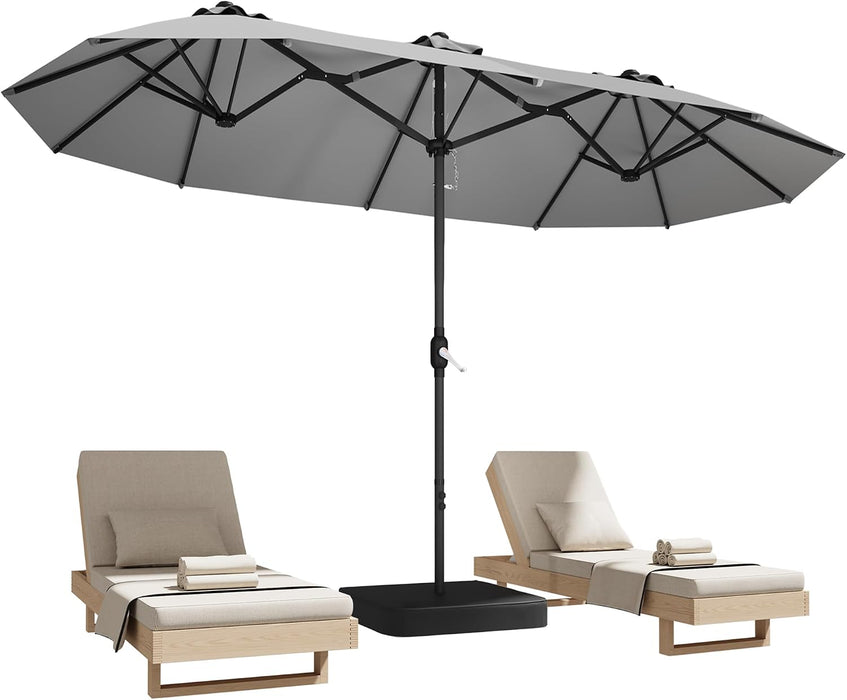 15Ft Patio Umbrella with Base,Large Outdoor Double-Sided Rectangle Umbrella with Crank Handle, Market Umbrella for Poolside Garden Deck Backyard Beach Pools, Gray