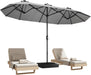 15Ft Patio Umbrella with Base,Large Outdoor Double-Sided Rectangle Umbrella with Crank Handle, Market Umbrella for Poolside Garden Deck Backyard Beach Pools, Gray