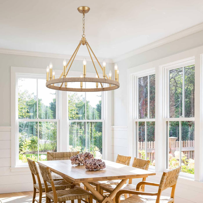 Gold Wagon Wheel Chandelier Farmhouse Ceiling Fixture