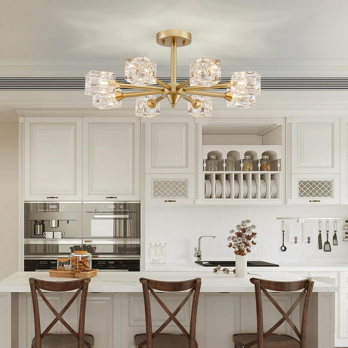 Goldtone Eight Light Sputnik Flush Mount Chandelier