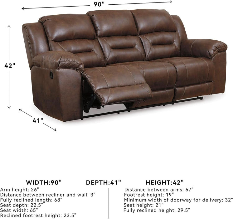 Stoneland Faux Leather Manual Pull Tab Reclining Sofa, Dark Brown