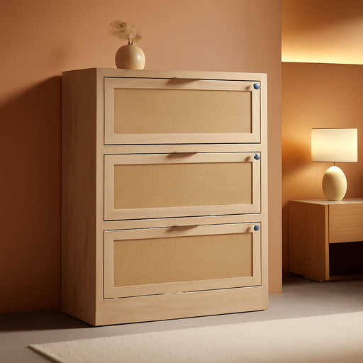 Extra Large 3 Drawers Rattan File Cabinet with Lock
