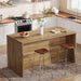 Tribesigns 59-Inch Kitchen Island with Storage, 3-Tier Farmhouse Stationary Island Table with Large Worktop & Seating Area, Rectangular Breakfast Counter for Kitchen, Dining Room, Light Wood