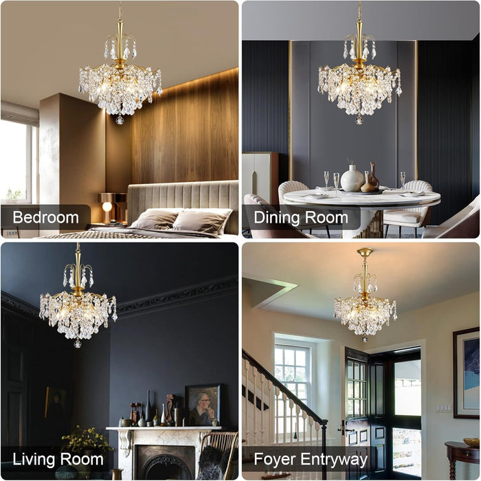 Crystal Chandeliers for Dining Room, Modern Gold Chandelier Light Fixture, Crystal Kitchen Ceiling Hanging Pendant Light 6 Lights for Living Room Hallway Bathroom Bedroom Foyer