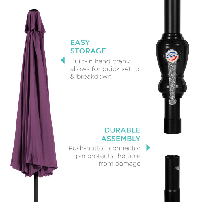 10Ft Outdoor Steel Market Patio Umbrella W/ Crank, Tilt Push Button, 6 Ribs - Amethyst Purple