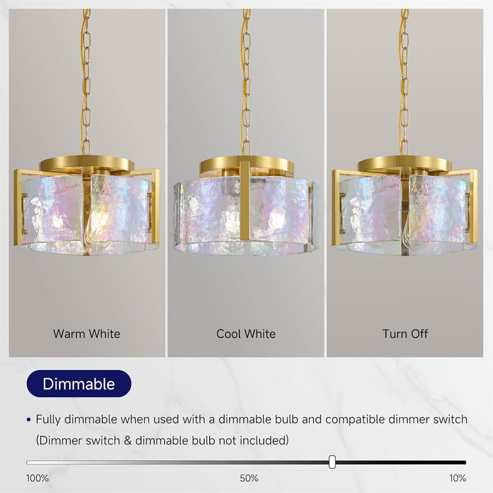 Handcrafted Gold Glass Circular Chandelier 3 Lights