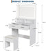 Vanity Desk with Mirror and Lights, 3 Color Modes Makeup Vanity with Cushioned Stool, 2 Drawers & Charging Station, Modern Dressing Table for Bedroom, Makeup Studio, White
