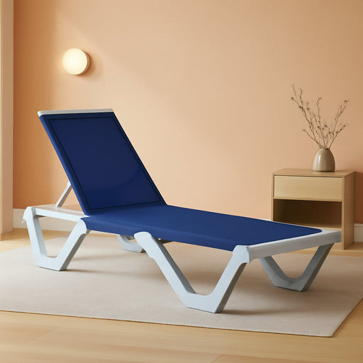 Lounge Chair Outdoor Set of 2 Chaise Lounge W/Wheel, Navy Blue