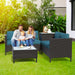 4-Piece Rattan Patio Furniture Set, Waterproof Wicker Outdoor Sectional Sofa with Thick Cushions, All-Weather PE Rattan Conversation Set for Porch, Poolside (Peacock Blue, Black Rattan)