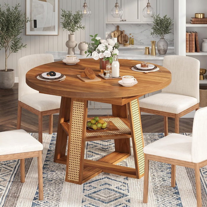 43"-59" Extendable round Dining Table for 4-8, Cross Leg | Modern Kitchen Oval Dining Table with Removable Leaves, Wood Base with Storage Shelf for Kitchen Living Room, Walnut