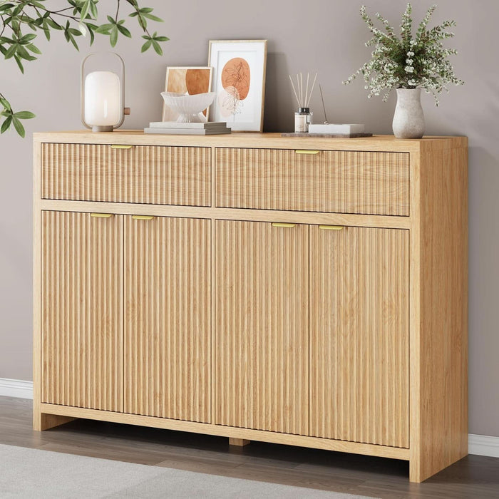 55" Fluted Sideboard Buffet Cabinet with Storage, Modern Credenza Oak