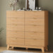 Fluted Dresser for Bedroom with 10 Drawers, 48" Wide Modern Chest of Drawers with Metal Handle, Wooden Dresser TV Stand, Wood Closet Clothes Storage Organizer for Living Room, Hallway, Natural Oak