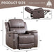 Leather Recliner Chair, Manual Recliner Chair for Adults with Overstuffed Arms and Back, Single Sofa Recliner with Cup Holders for Living Room (1, Grey)