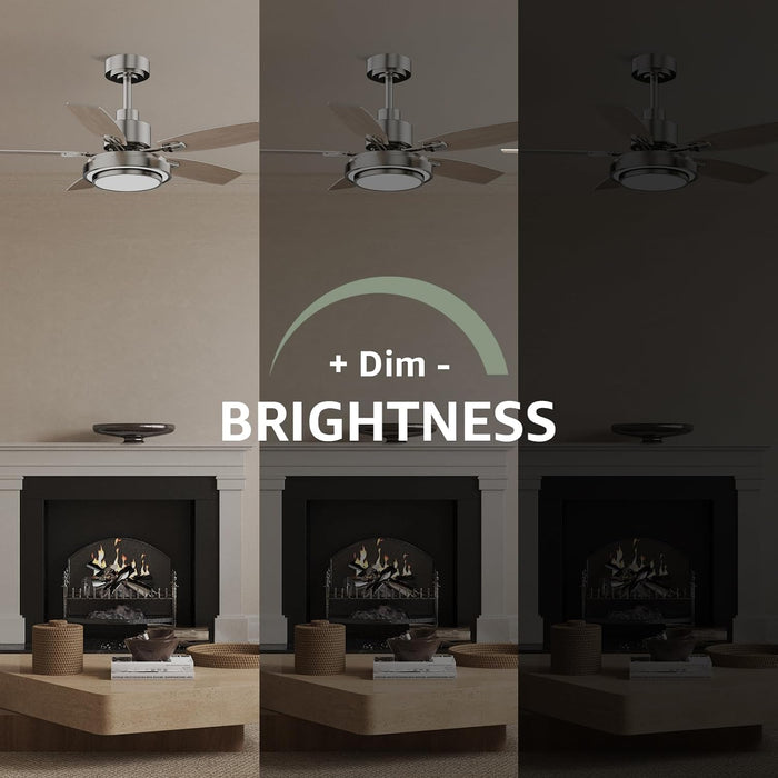 Ceiling Fans with Lights and Remote Control, 42 Inch Flush Mount Ceiling Fan with Quiet Reversible DC Motor, Dimmable LED Lighting, 6 Speeds, Timer, Nickel Ceiling Fan for Bedroom Living Room