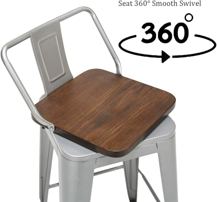 24 Inch Swivel Bar Stools Set of 4 with Backs Counter Height Industrial Barstools for Kitchen Island (Swivel 24 Inch, Silver Wooden)