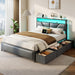 Queen Bed Frame with Storage Headboard, 6 Drawers, LED & Charging