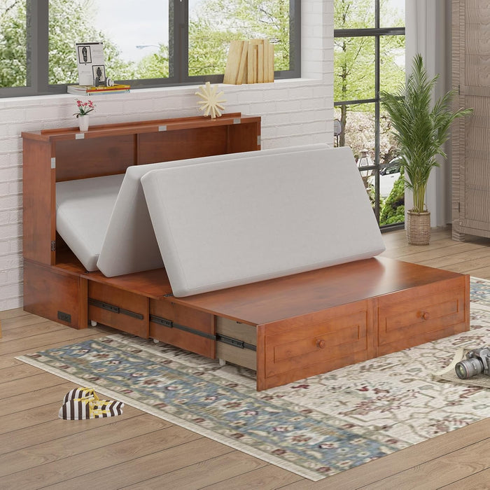Queen Cabinet Murphy Bed With USBCharge StorageDrawers