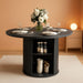 47 Inch round Dining Table for 4, Kitchen Table Dinner Table with 2-Layer Storage Shelf and Wood Slide Door for Home Dining Room Living Room (Black)