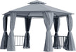 13' X 13' Patio Gazebo, Double Roof Hexagon Outdoor Gazebo Canopy Shelter with Netting & Curtains, Solid Steel Frame for Garden, Lawn, Backyard and Deck, Gray