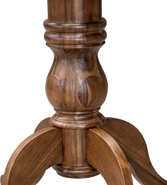 FE6-0N-TP round Breakfast Table with Acacia Wood Top and Elegant Pedestal Base - Antique Walnut Finish