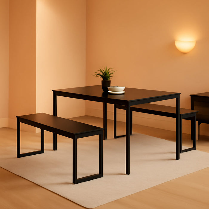 Louis Modern Studio Collection Soho Dining Table with Two Benches (3 Piece Set) - Espresso