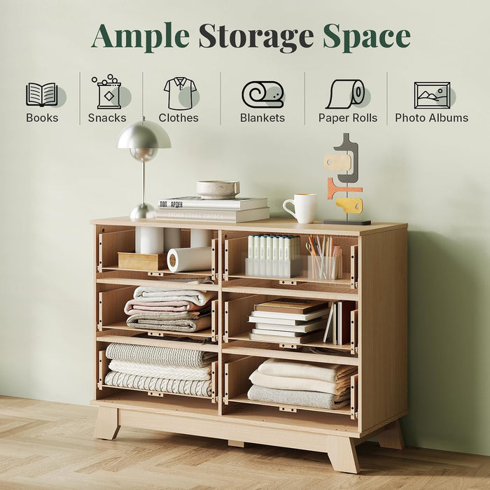 6 Drawer Dresser for Bedroom, Fluted 39.4" Wide Chest of Drawers