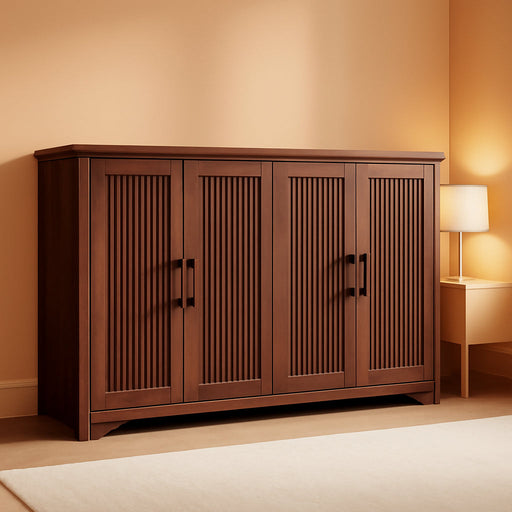 55" Fluted Sideboard Buffet Cabinet with Storage,Walnut | Modern Credenza with 4 Doors & Adjustable Shelves,Coffee Bar Table Console for Dining Room Kitchen Living Room Entryway