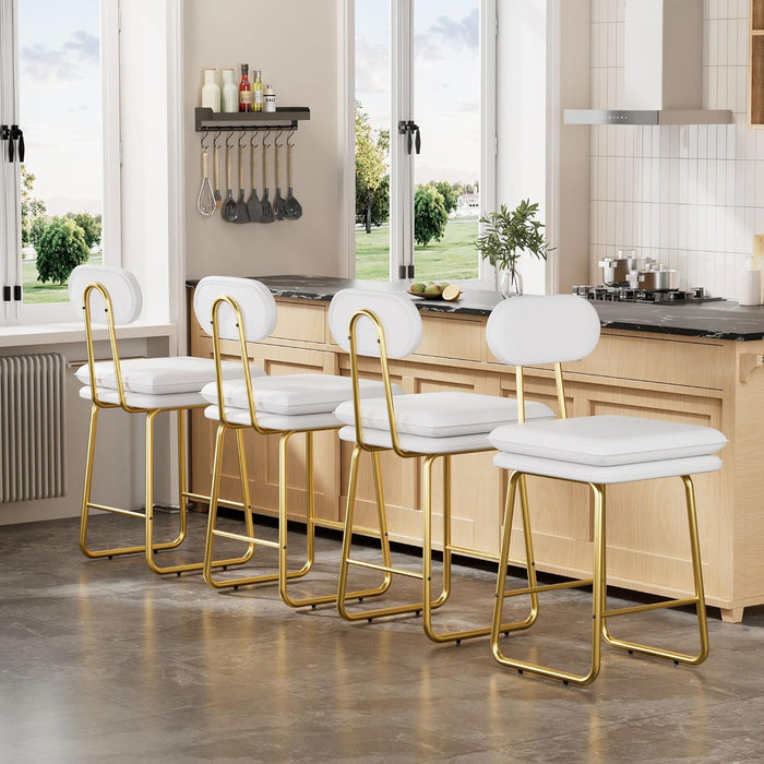Bar Stools Set of 4, Counter Height Barstools with Removable Backrest, Padded Seat and Metal Legs, PU Leather Upholstered Bar Chairs for Kitchen, Island, White